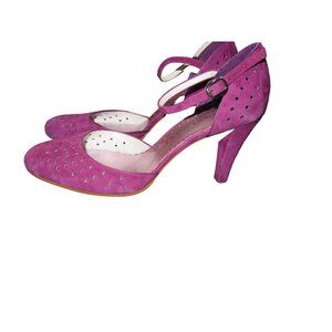 GIANNI BINI Loren Amethyst Purple Italian Suede Leather Laser Cut Pumps Heels 8
